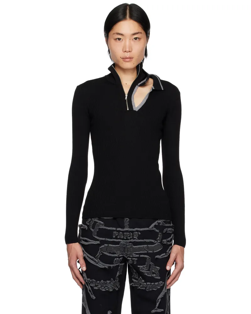 Y/PROJECT Black & Gray Double Collar Fitted Sweater Evergreen