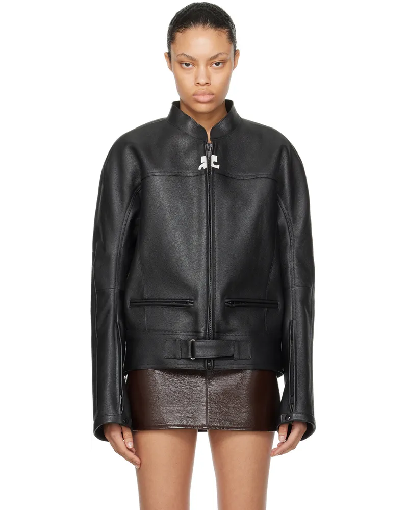 Courrèges Black Scuba Leather Jacket Black