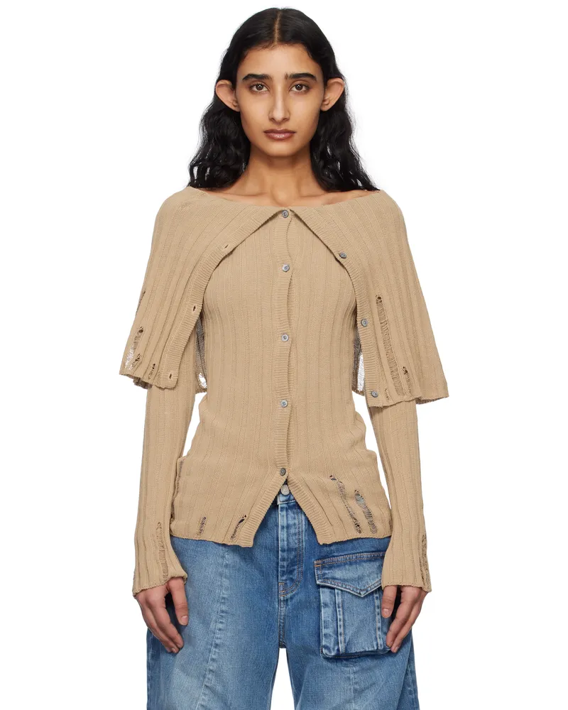 Acne Studios Beige Rib-Knit Cardigan Cql