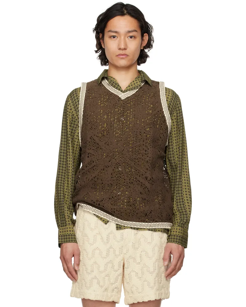 OAS Brown Astrea Orion Crochet Vest Brown