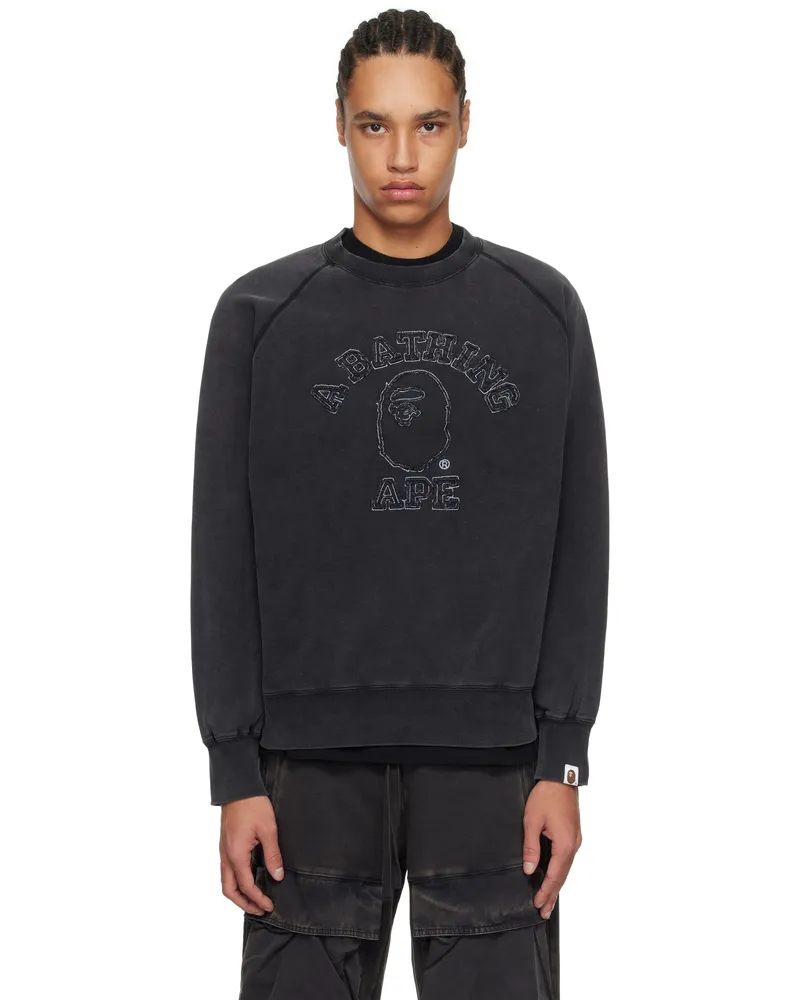 BAPE Black Washed Effect College Patch Relaxed Fit Sweatshirt Black