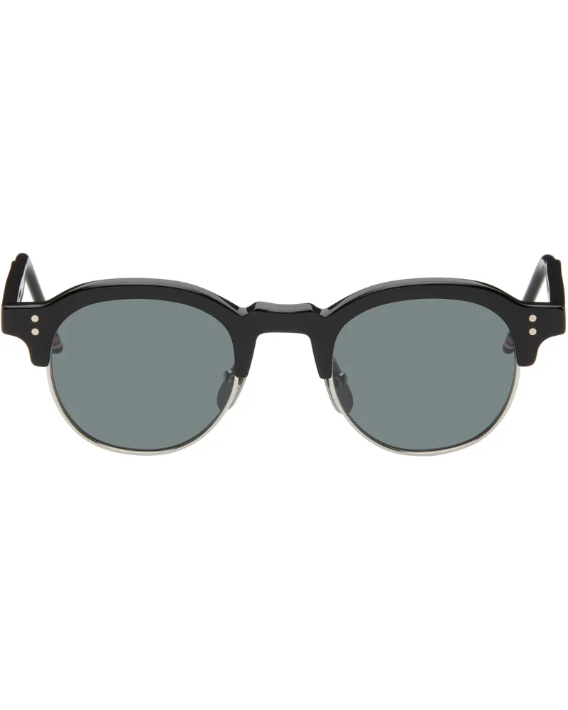 Thom Browne Black Acetate & Titanium Oval Sunglasses 001