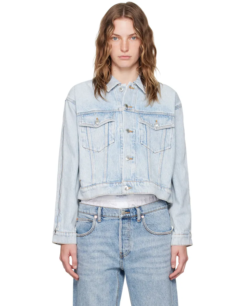 Alexander Wang Blue Zipped Sleeve Denim Jacket Bleach
