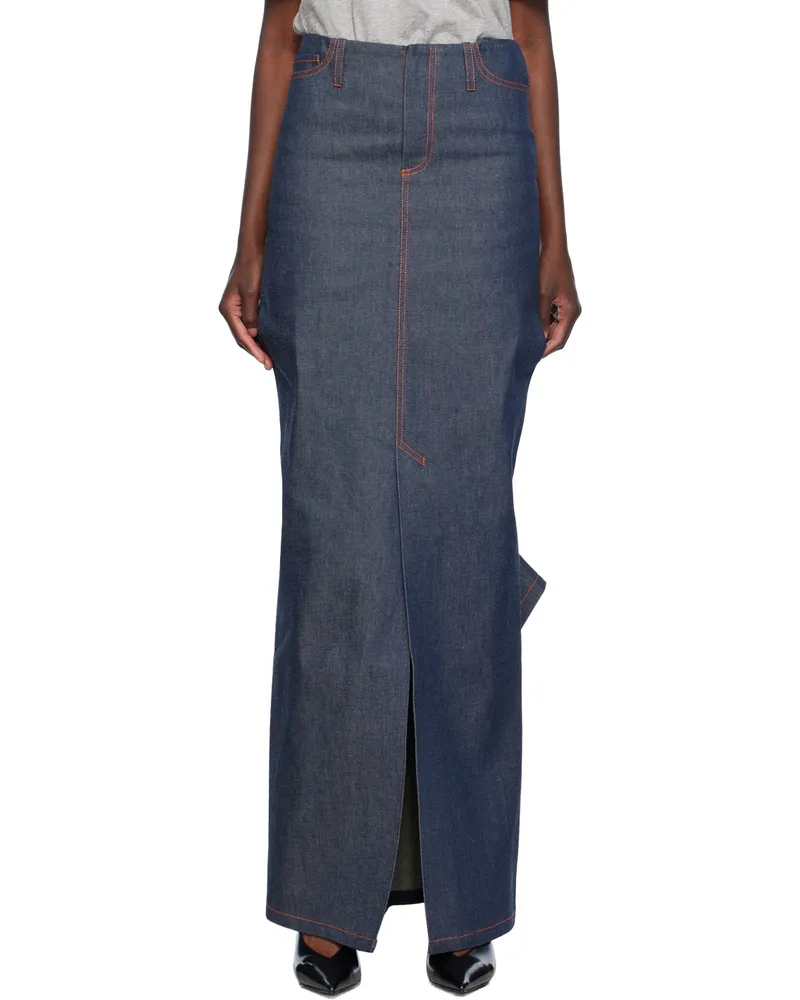 Meryll Rogge Navy Vented Denim Maxi Skirt Dark