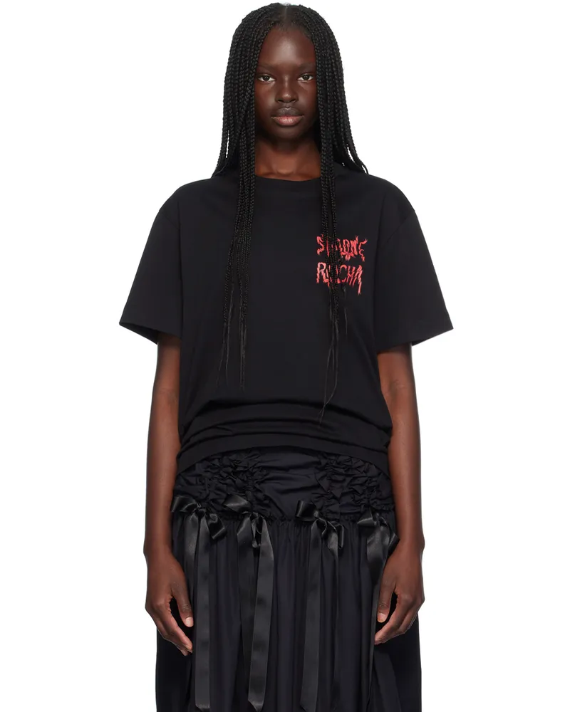 Simone Rocha Black Printed Ribbon Logo T-Shirt Black