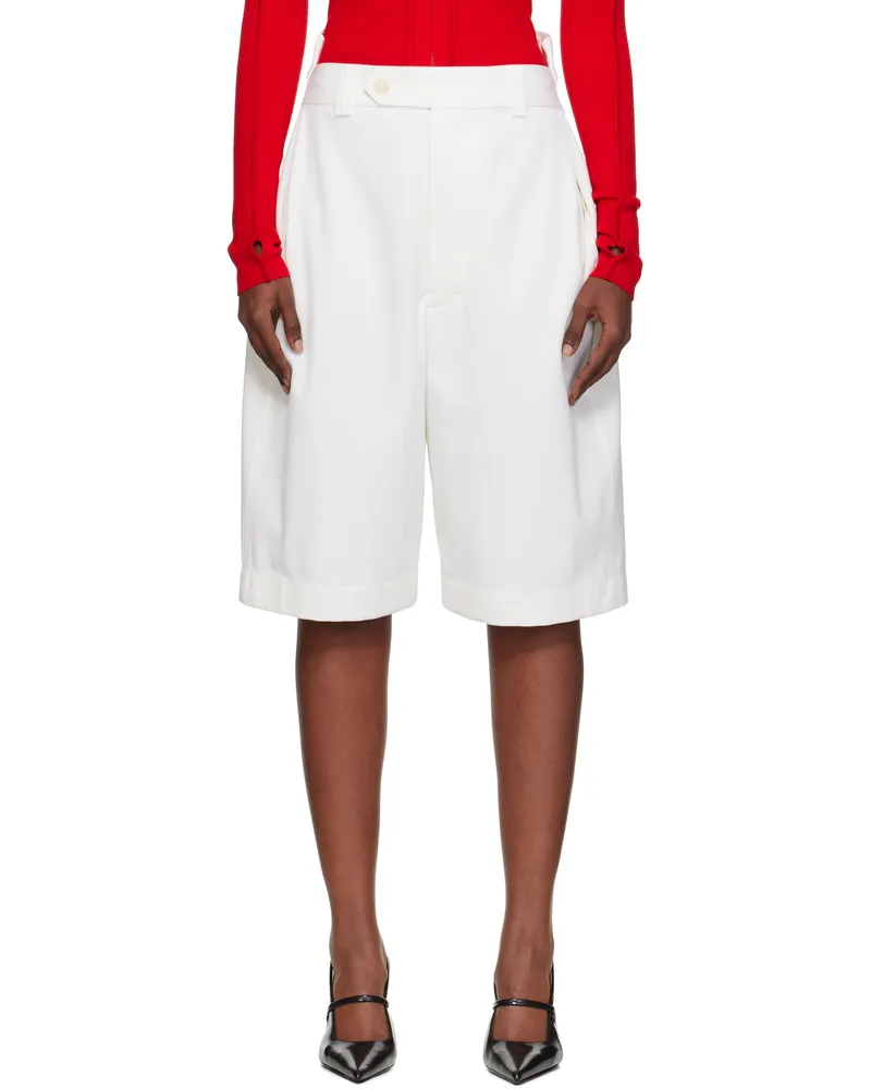 Victoria Beckham Off-White Tab Detail Shorts Ivory