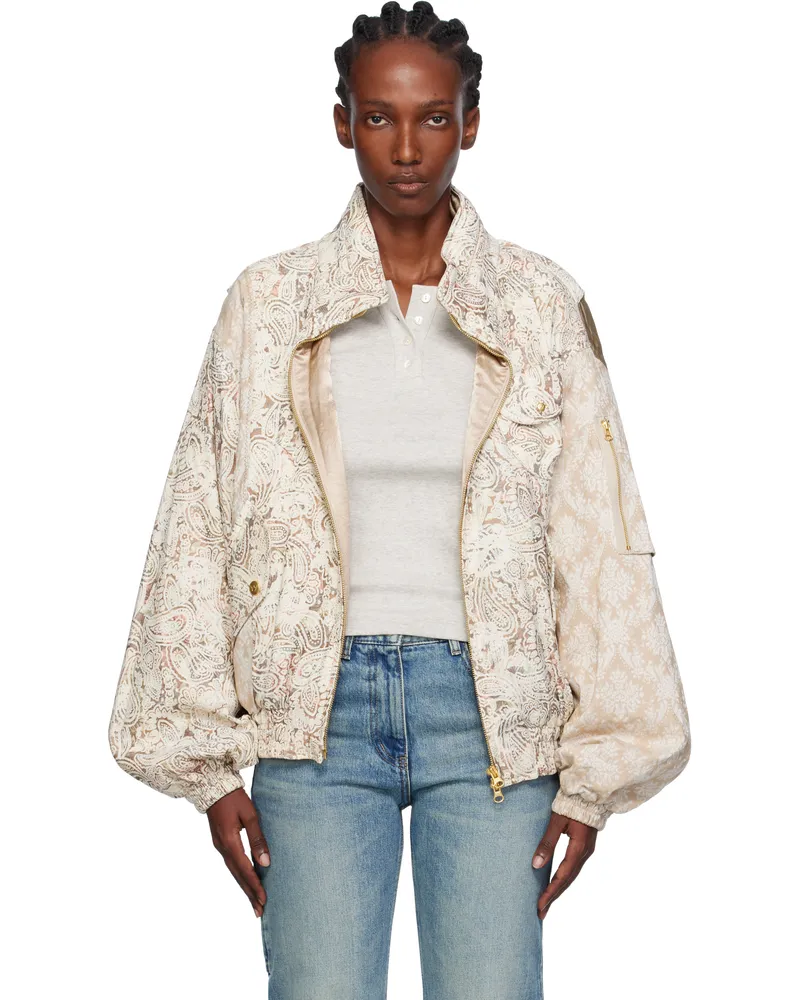 OPEN YY Beige Paisley Cargo Bomber Jacket Beige