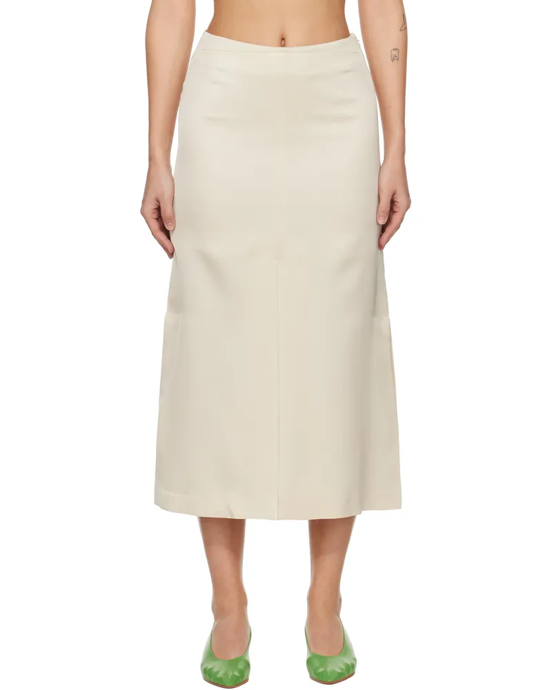 RECTO Off-White Front Slit Midi Skirt Cream