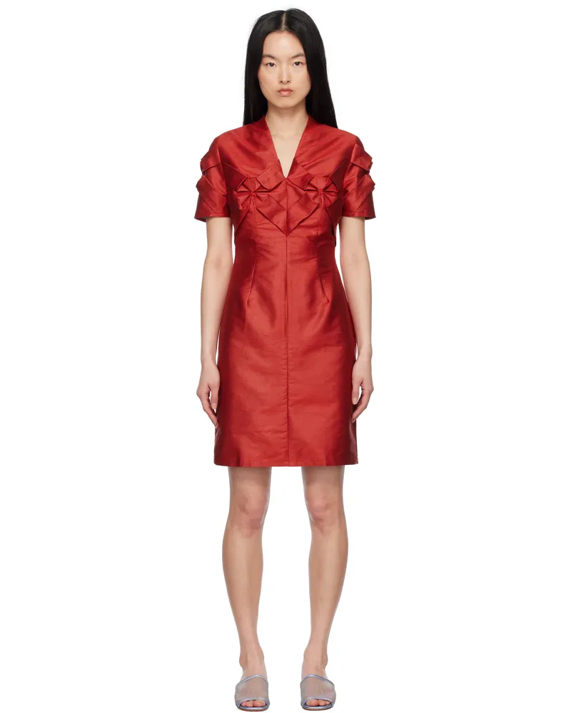 J.KIM Red Smocked Flower Minidress Crimson