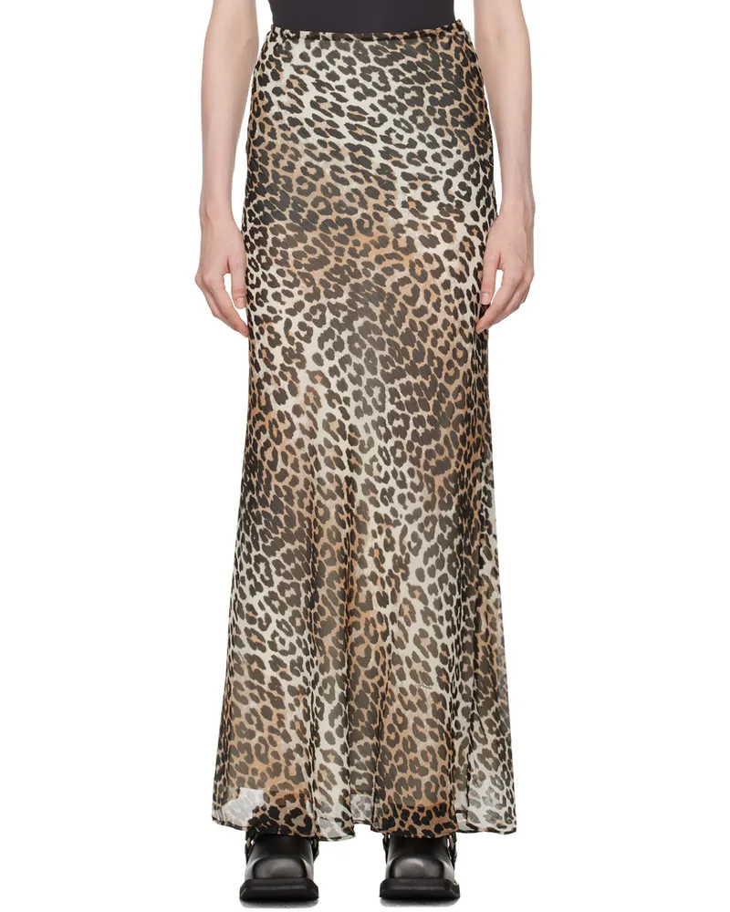 Ganni Brown Leopard Print Maxi Skirt 859