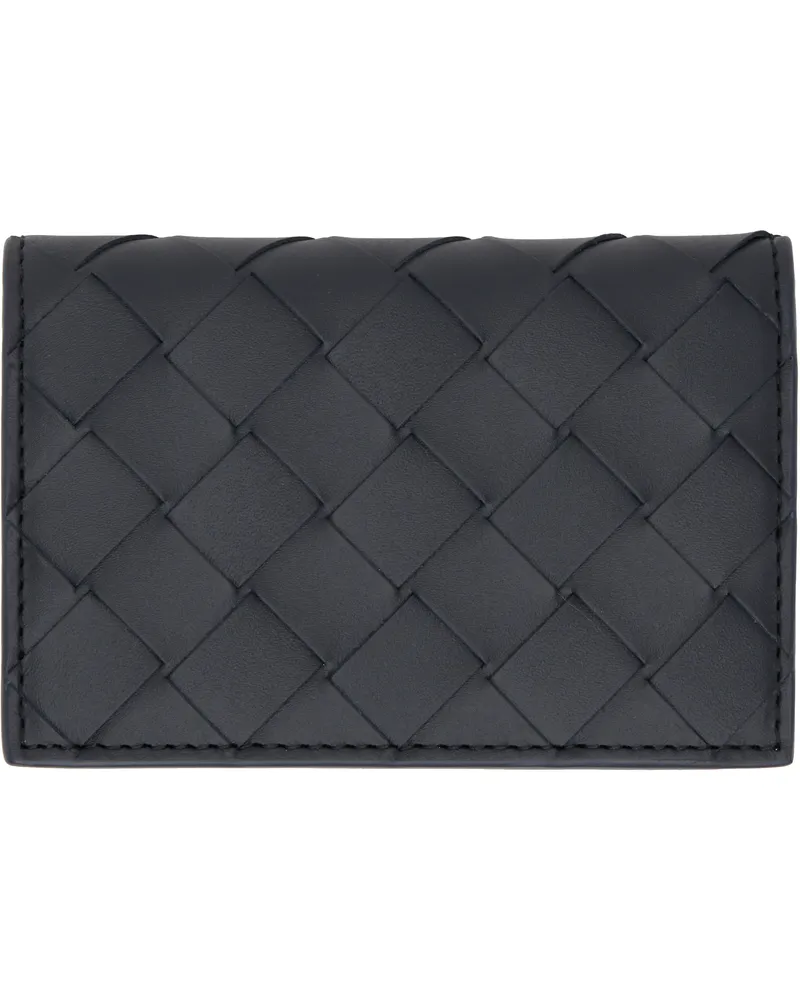 Bottega Veneta Black Intrecciato Flap Card Holder Shadow