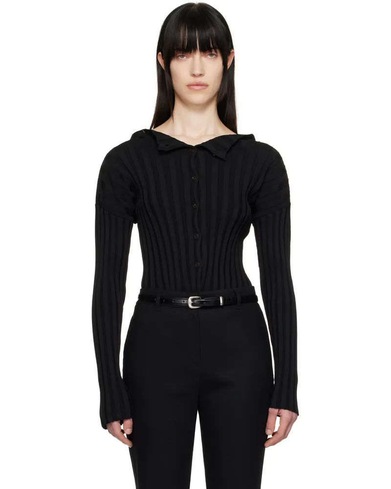 LE 17 SEPTEMBRE Black Ribbed Collarless Cardigan Black