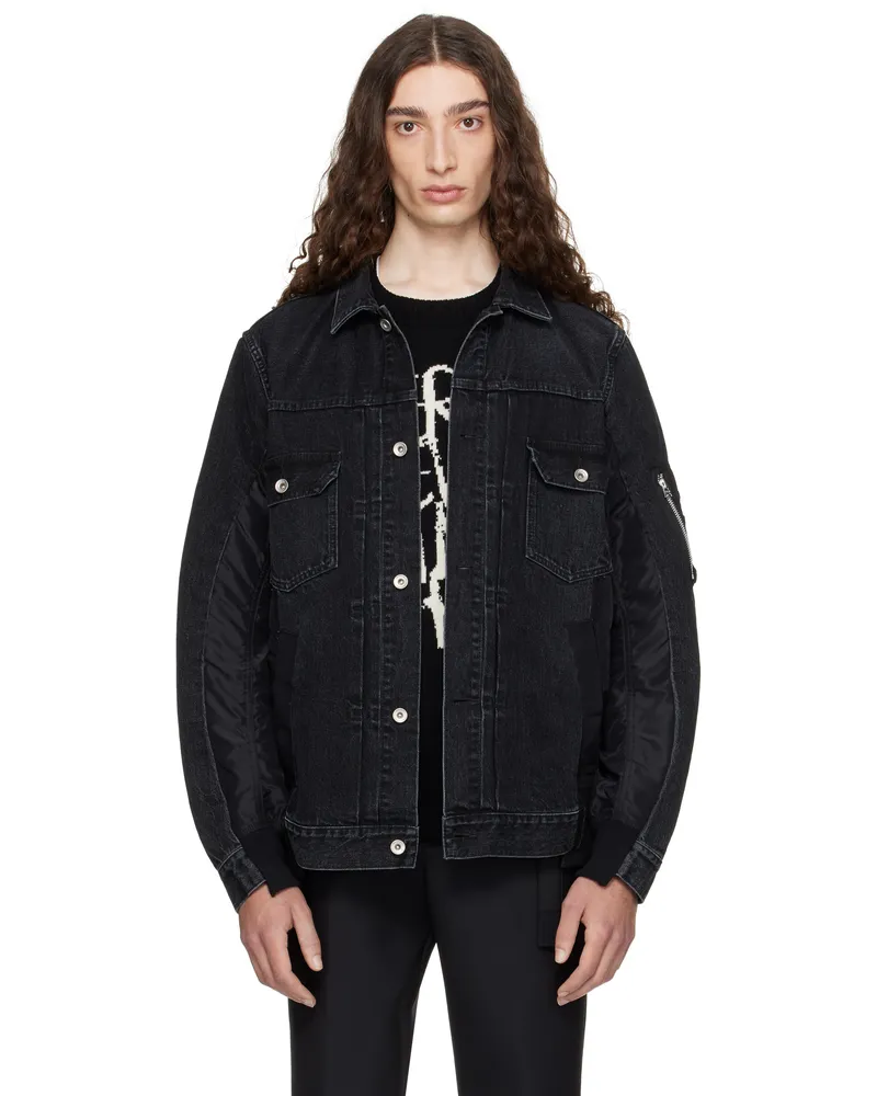 Sacai Black Nylon Twill & Denim Jacket 001