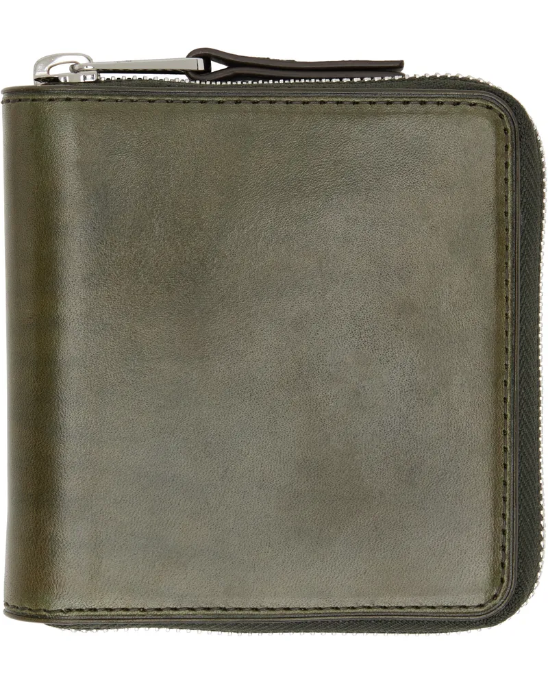 Christophe Lemaire Green Patina Zip Compact Bi Fold Wallet Gr688