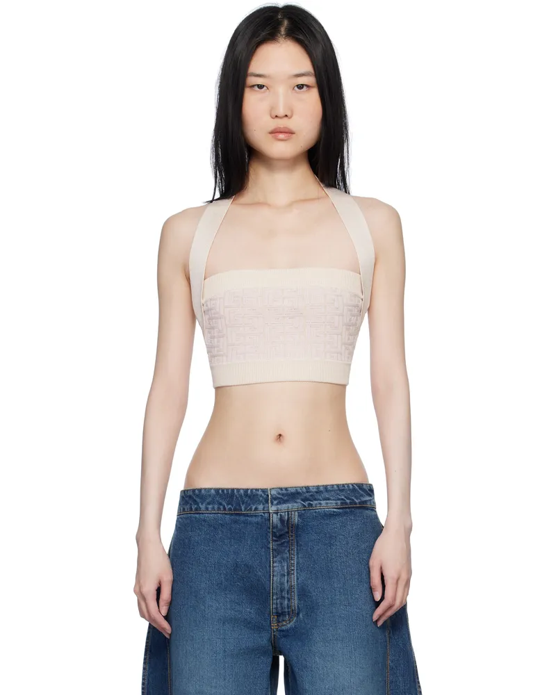 Balmain Beige PB Labyrinth Monogram Tank Top Gus