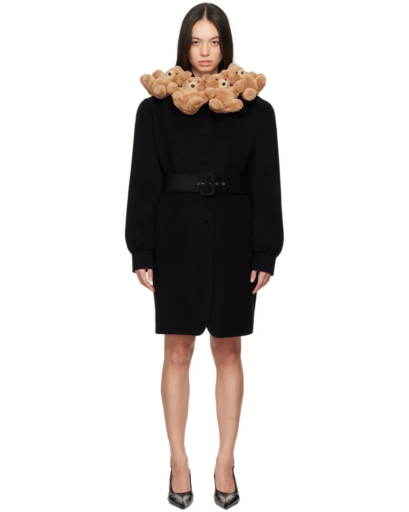 Moschino Black Teddy Bear Collar Coat 0555