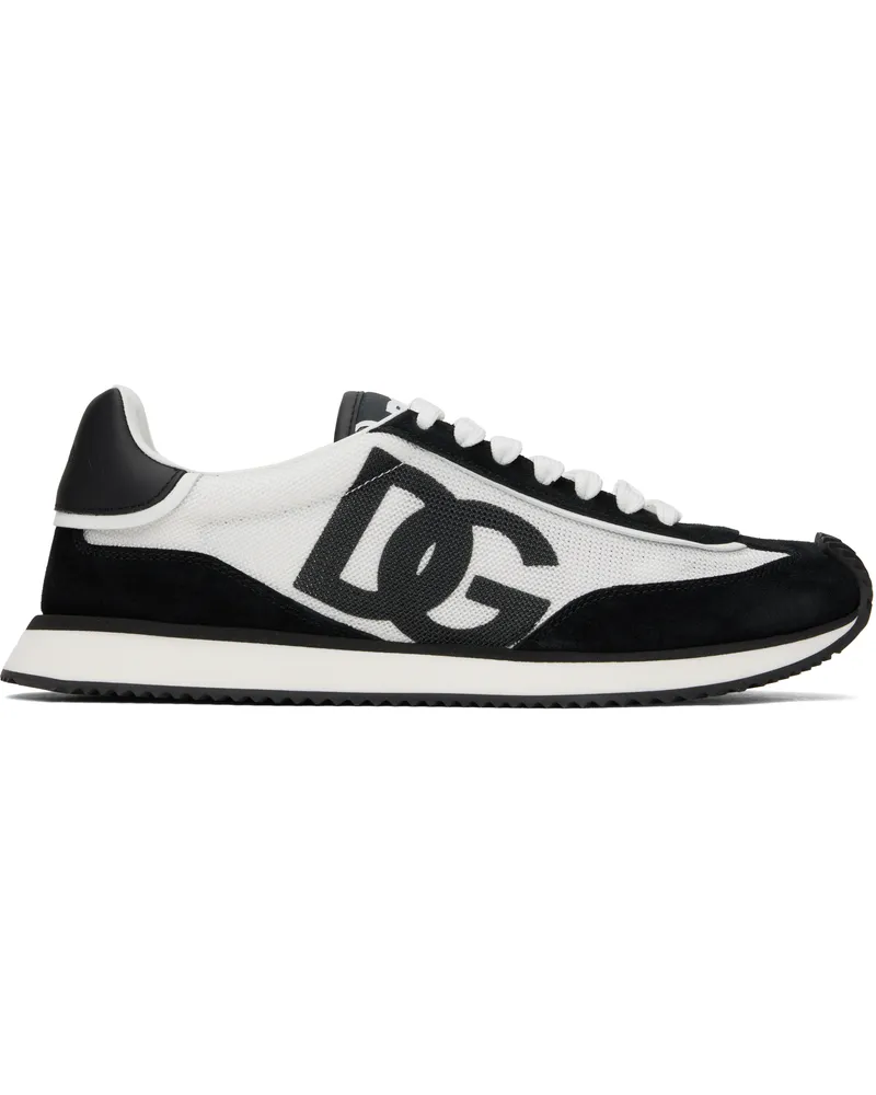 Dolce & Gabbana White & Black Mixed-Material 'DG' Cushion Sneakers 8i050