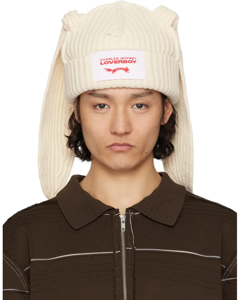 Charles Jeffrey Loverboy White Chunky Rabbit Beanie Ecru