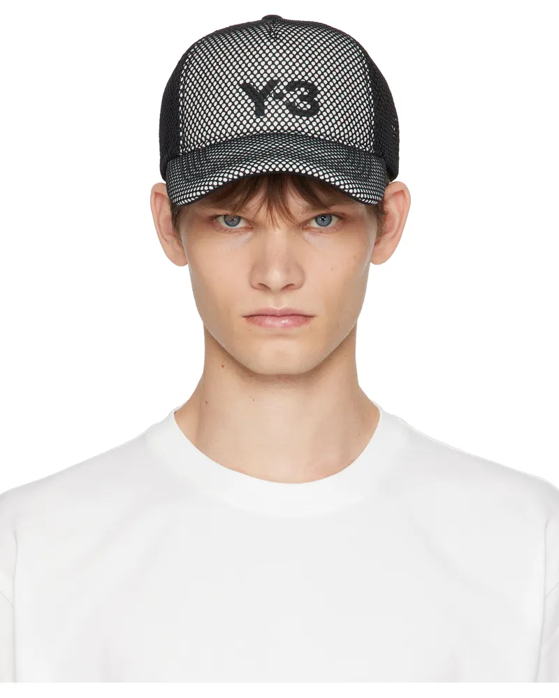 Y-3 Black & Gray Logo Trucker Cap Talc