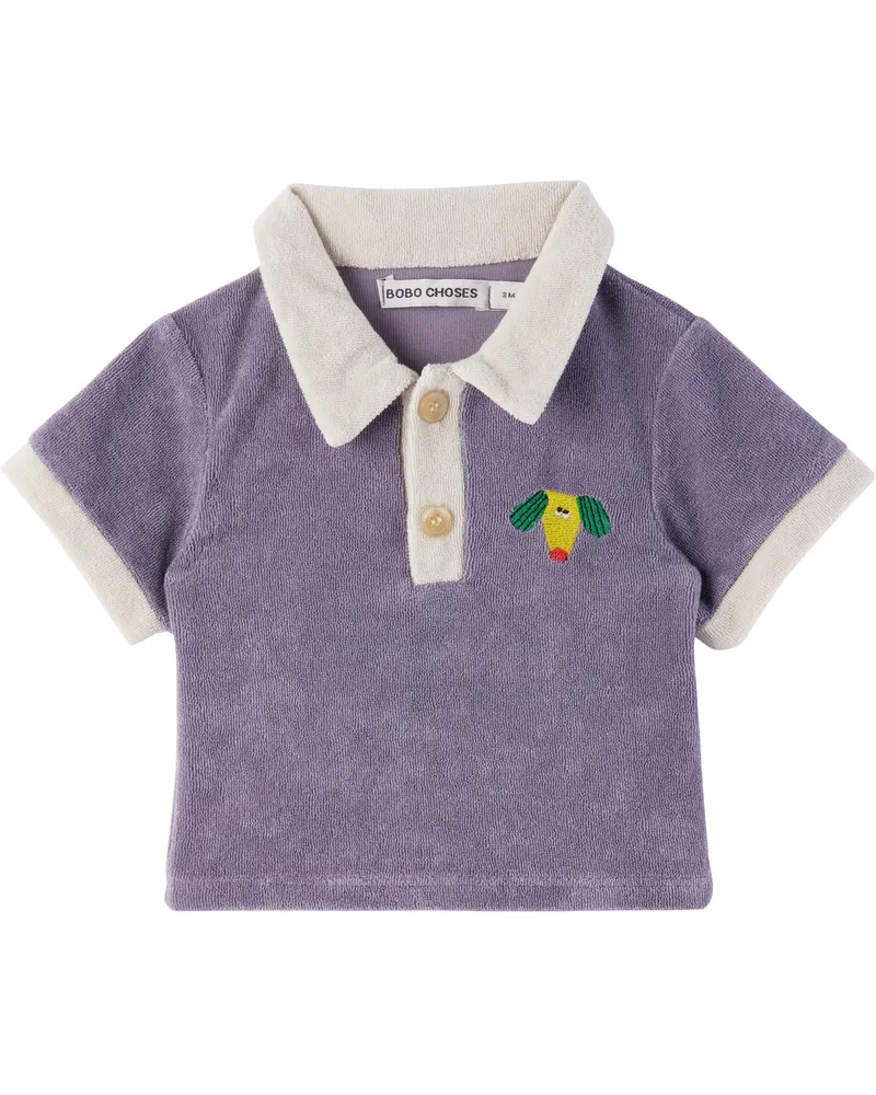 BOBO CHOSES Baby Purple Happy Dog Terry Cloth Polo Navy