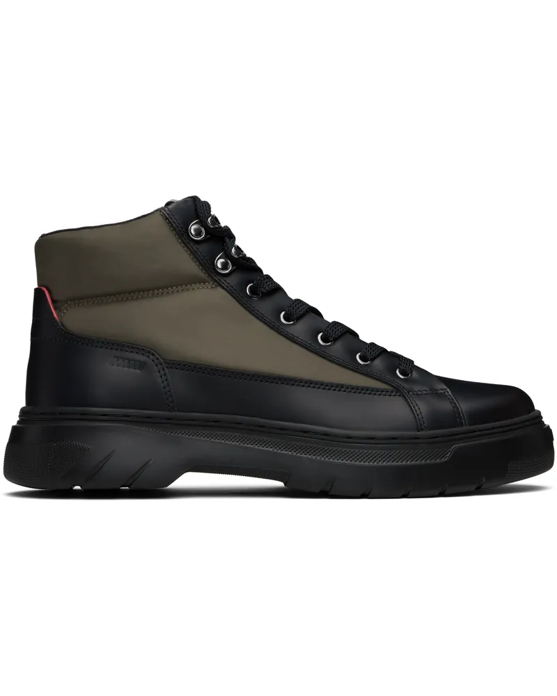 HUGO BOSS Khaki & Black Lace-Up Boots 003-black
