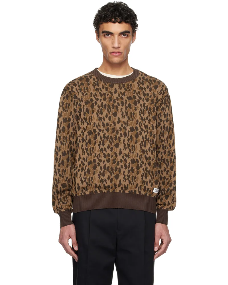 Wacko Maria Brown Leopard Jacquard Knit Sweater Brown