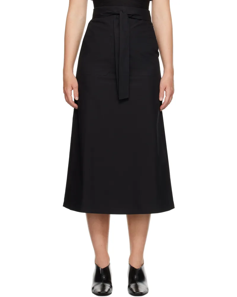 Totême Black Tie-Waist Midi Skirt 001