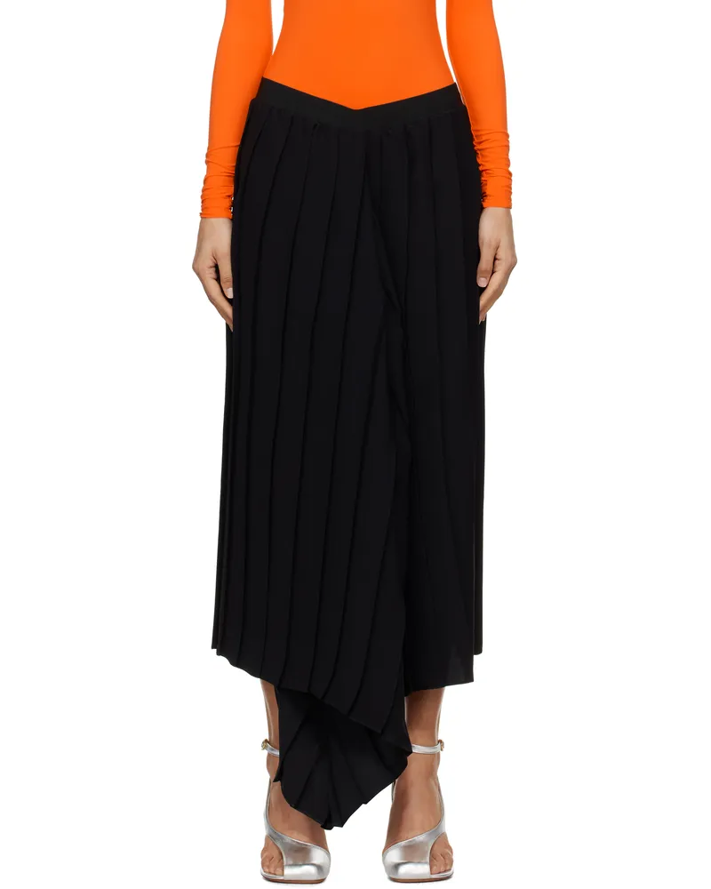 Maison Margiela Black Drape Pleated Midi Skirt 900