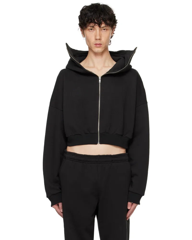 Entire Studios Black Cropped Full Zip Hoodie Soot