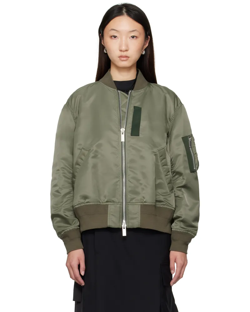 Sacai Khaki Nylon Twill Bomber Jacket 501