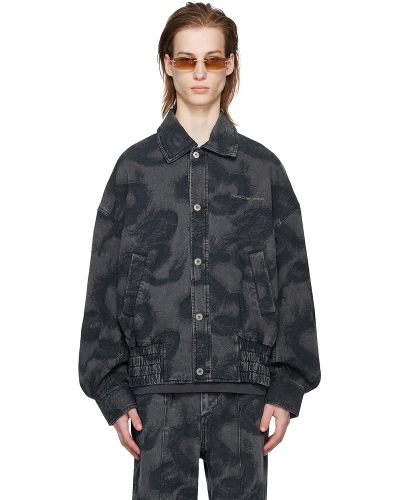 Feng Chen Wang Black Dragon Denim Jacket Black