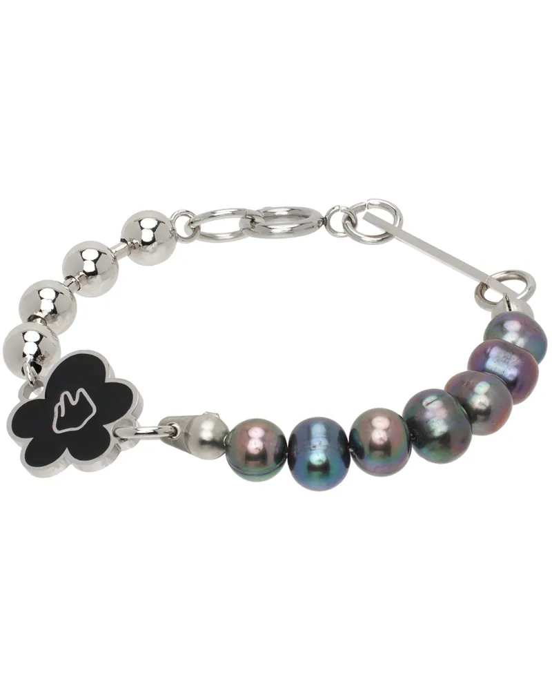 In Gold We Trust Paris Silver Flower & Pearl Bracelet Palladium