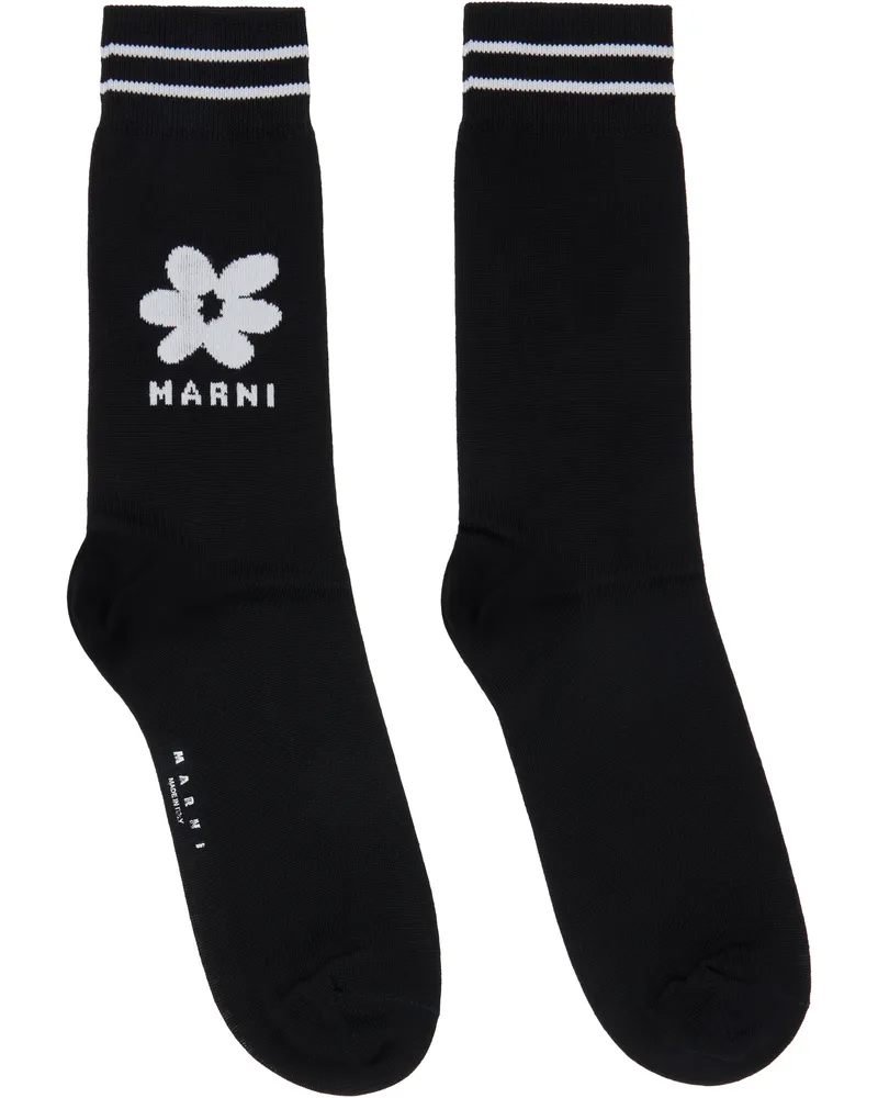Marni Black Jacquard Flower Socks 00n99