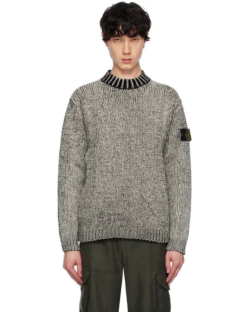 Stone Island Black & Off-White Crewneck Cotton Chenille Sweater V0029
