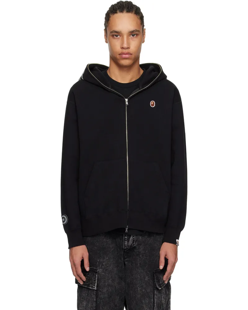 BAPE Black One Point Ape Head Shark Full Zip Hoodie Black
