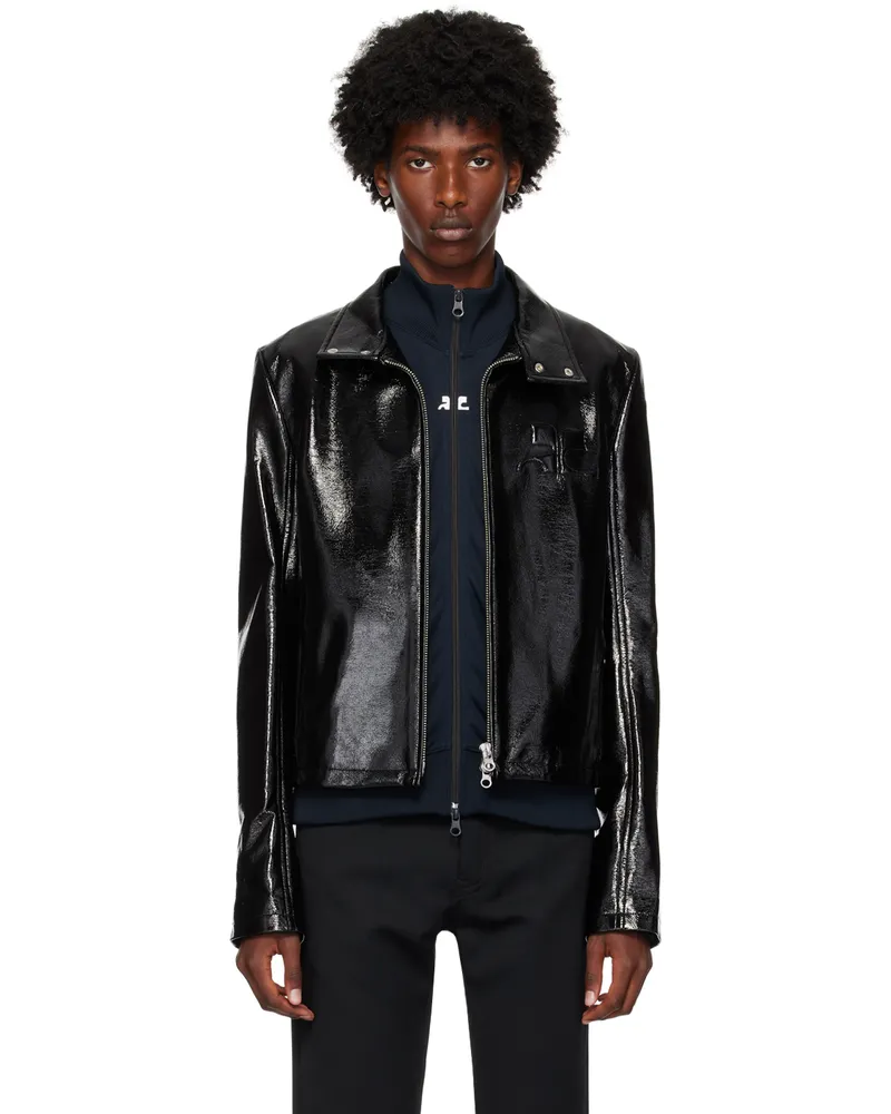 Courrèges Black Zipped Vinyl Biker Jacket 9999
