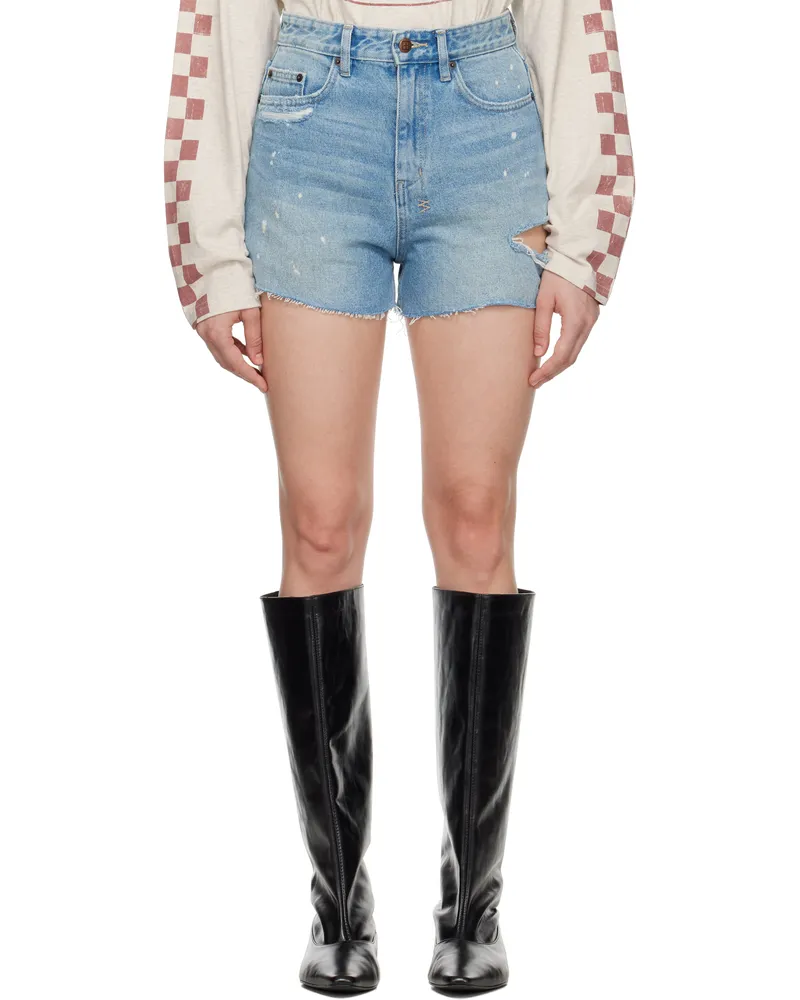 ksubi Blue Rise N Hi Kut Out Surge Denim Shorts Denim