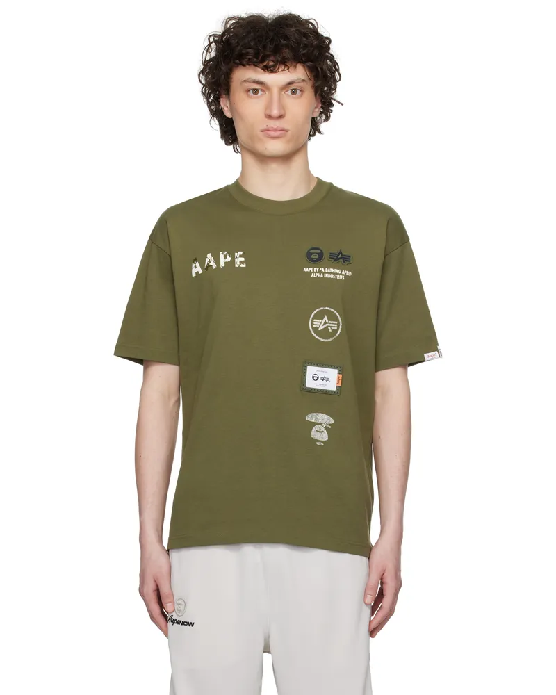 AAPE by A Bathing Ape Green Alpha Industries Edition 'Universe' T-shirt Khd