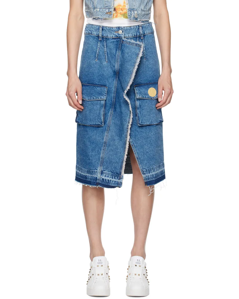 Moschino Blue Cargo Denim Midi Skirt 1282
