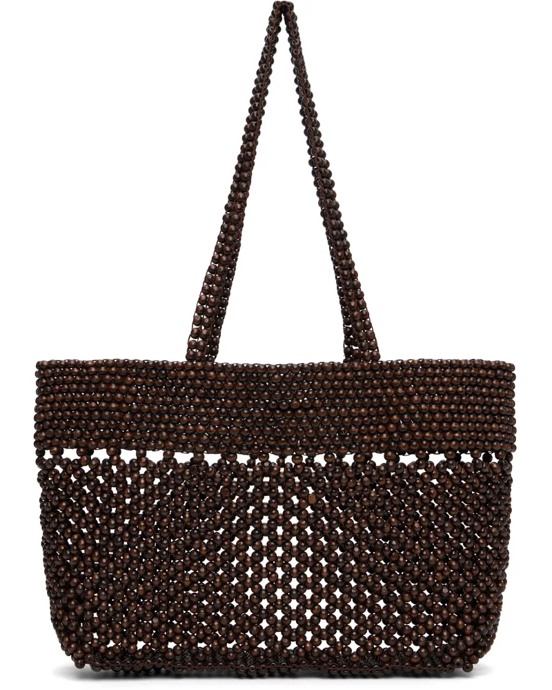 CORDERA Brown Wooden Beads Tote Beaded