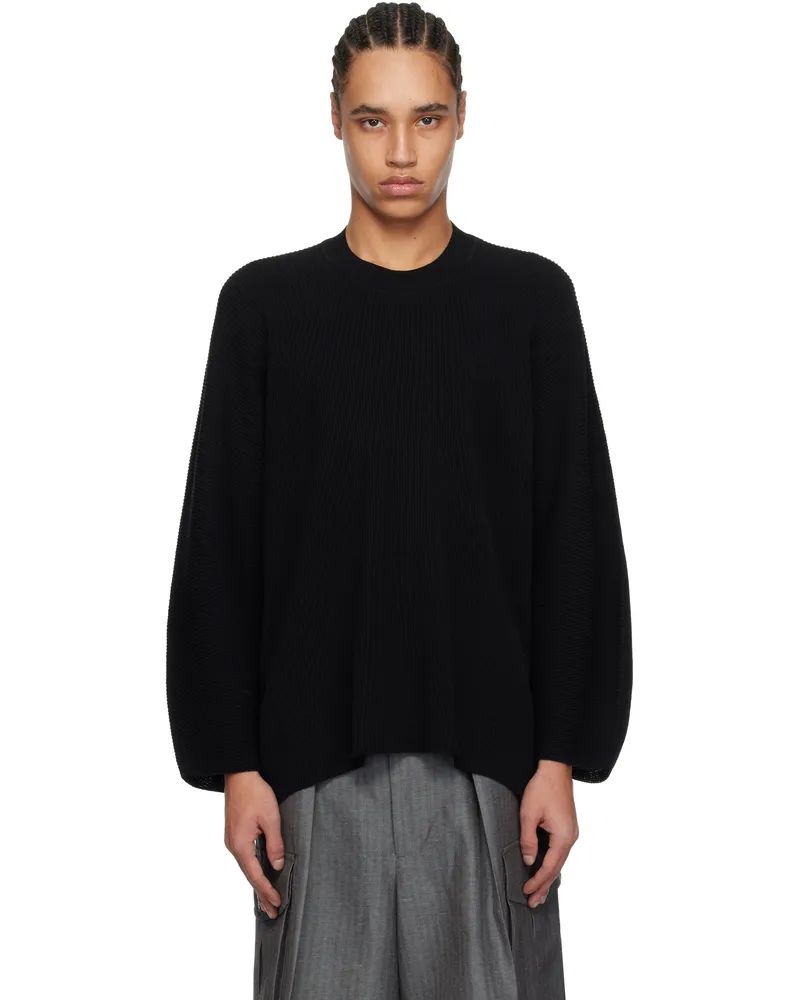 Issey Miyake Black Tight Twist Cotton Knit Sweater 15-black