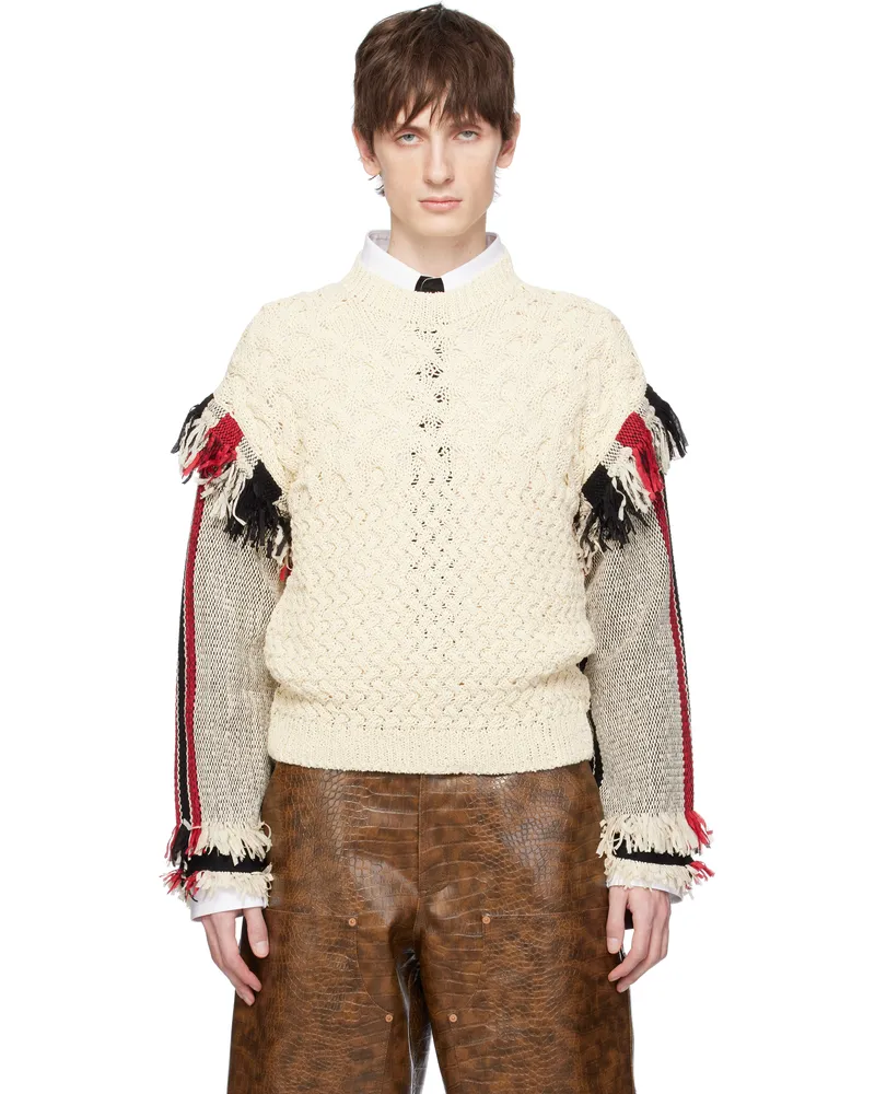 Andersson Bell Beige Tassel Sleeve Oversized Knit Sweater Ecru