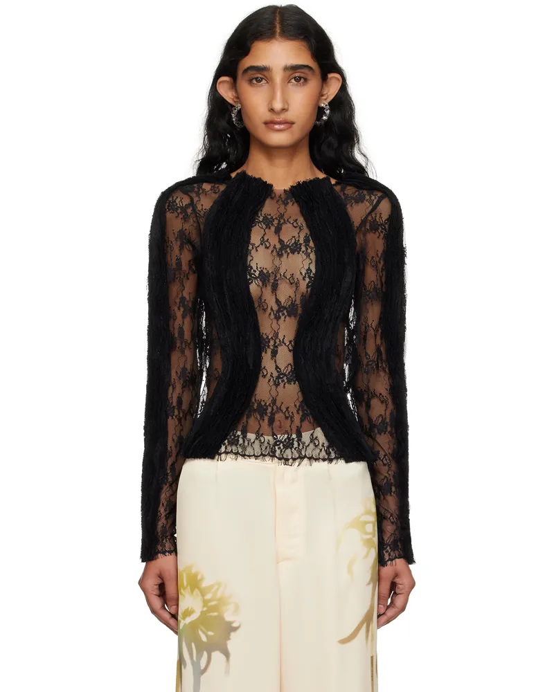 Collina Strada Black Wavy Dandelion Top Black