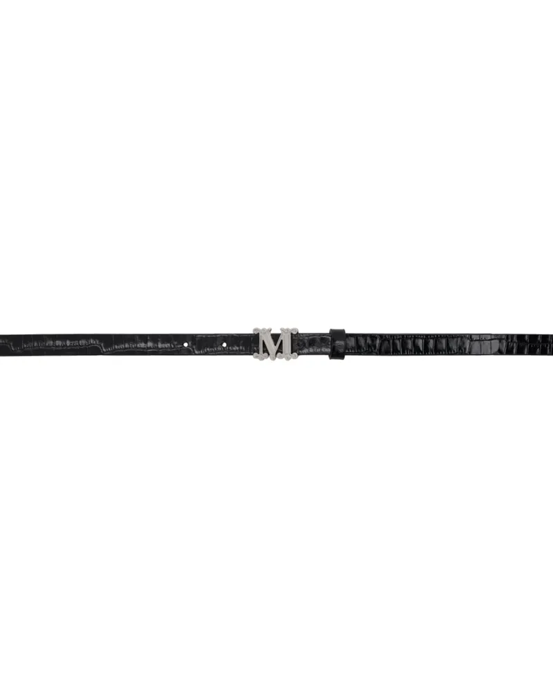 Max Mara Black Crocodile-Print Leather Monogram Belt 005
