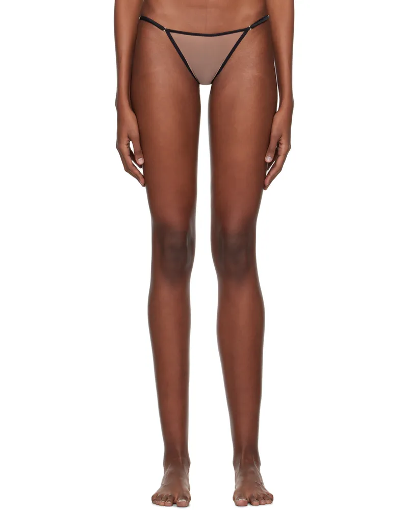 Fleur Du Mal Beige Dragon Embroidery Cheeky Thong 0100