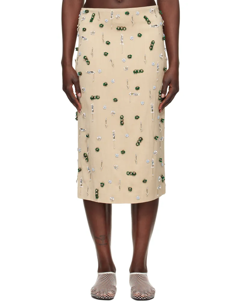 Christopher Esber Beige Embla Beaded Midi Skirt Ecru