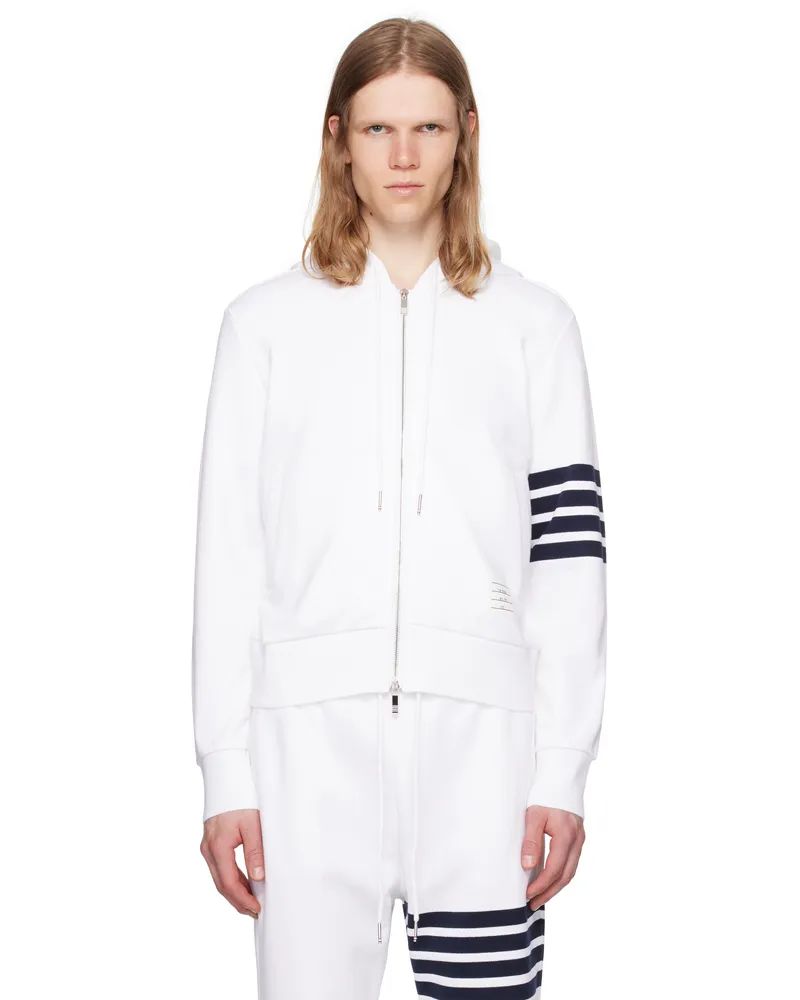 Thom Browne White Classic Loopback Bar Zip Up Hoodie 104