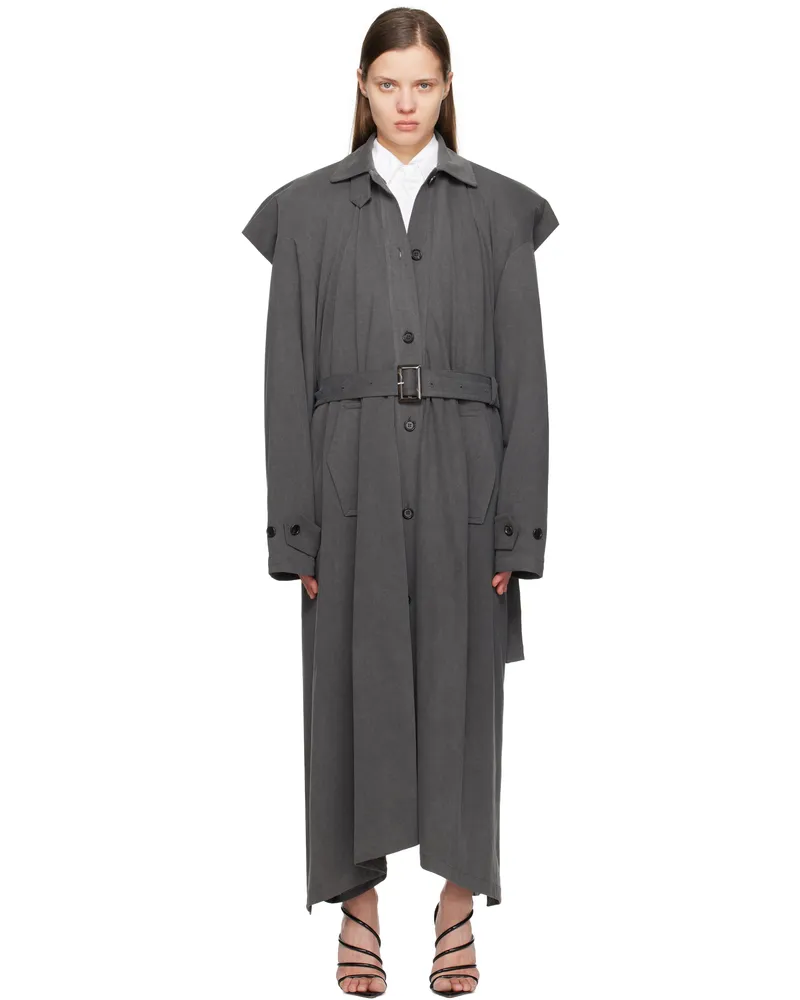 pushBUTTON Gray Square Trench Coat Gray