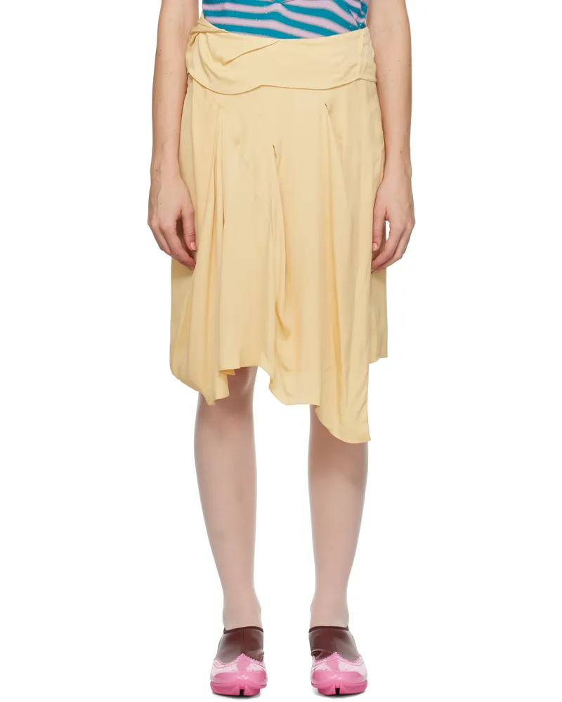 KIKO KOSTADINOV Yellow Kukri Draped Midi Skirt Pale
