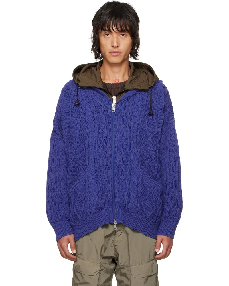 Robyn Lynch Blue Oversized Cable-Knit Hoodie Blue